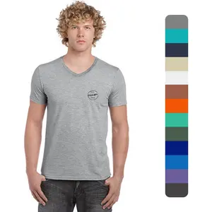 최신 디자인 하이 퀄리티 100% 면 남자 체육관 T 셔츠 도매 V 넥 사용자 정의 퍼프 인쇄 로고 남성 단색 T 셔츠