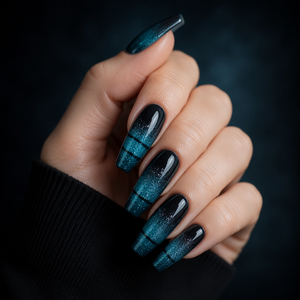 Faux ongles à presser en PMMA à paillettes bleues, certifiés CE, forme cercueil, couvrance totale, pré-dessinés, longs, pour usage professionnel en salon, 100 pièces - Product Image 5