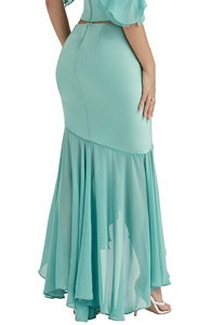 Gonna midi estiva da donna in raso, personalizzata, traspirante, a vita naturale, ampia, taglie forti, con orlo asimmetrico e balze - Product Image 2
