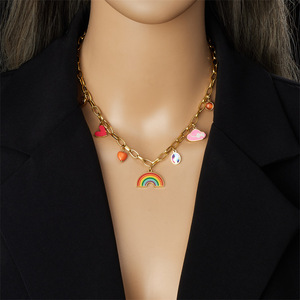 Renkli emaye gökkuşağı kalp kolye kolye yüksek kalite ucuz fiyat tasarımcı renkli emaye gökkuşağı kalp Charm kolye - Product Image 2