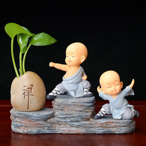 Resin Little Monk Sculpture Set Artistic Home Decoration <b>Desk</b> Gift - Product Image 3