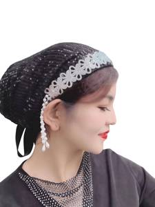 Pañuelo Musulmán Moderno para Mujer, Accesorio para el Cabello, Color Sólido, Tela con Lentejuelas, Transpirable, Ecológico, Juego de Cuatro Piezas para Exteriores - Product Image 2