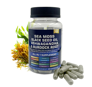 Cápsulas de Musgo Marino, Aceite de Semillas Negras, Ashwagandha y Raíz de Bardana, 60 Unidades, Suplemento Dietético Todo en Uno para el Apoyo Inmunológico, Sin Gluten - Product Image 1