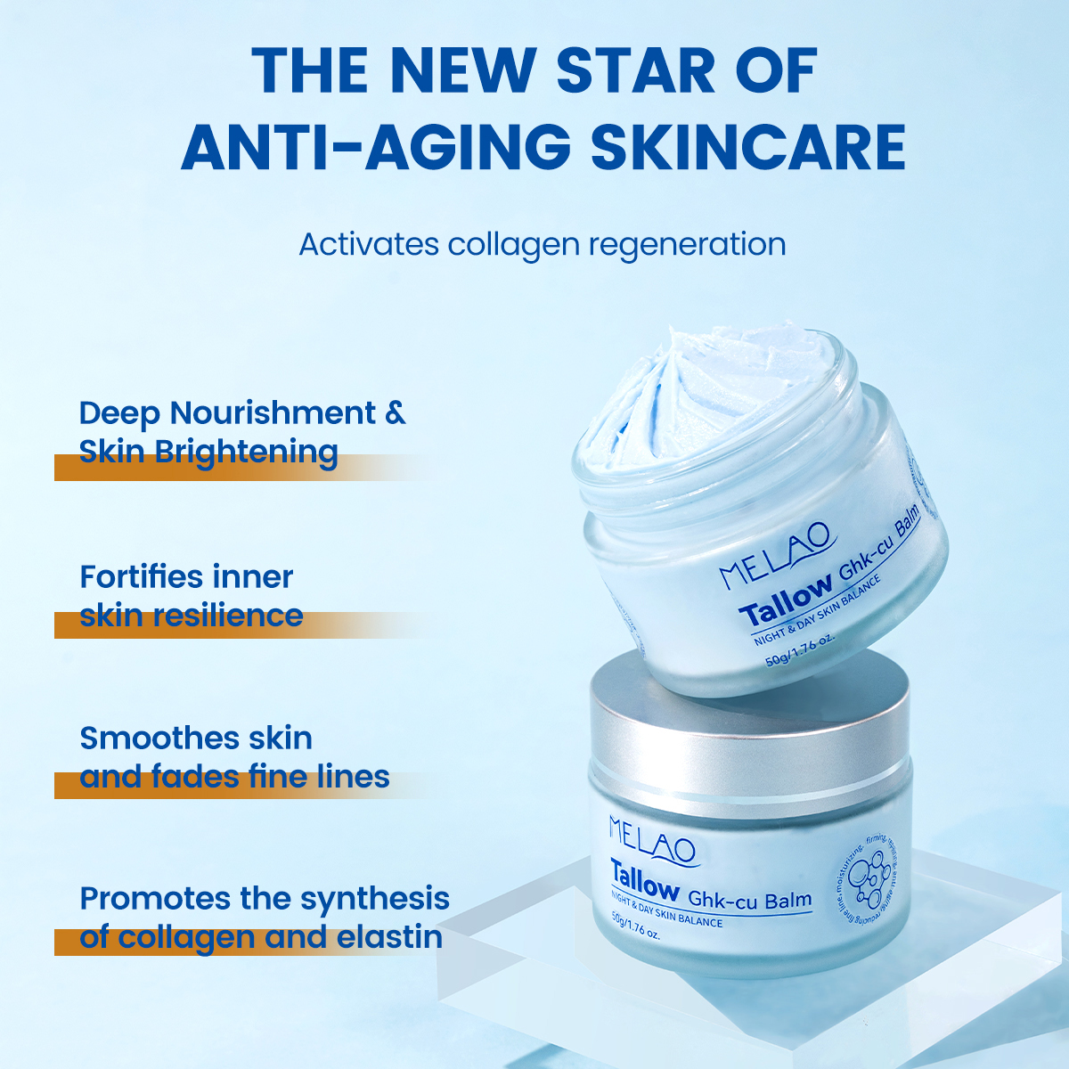 Winter Skin Care Halal Tallow Honey Balm Beef Tallow Cream Ghk-cu Copper Peptide & Blue Infused Tallow Balm
