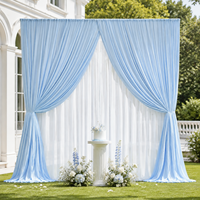 Rideaux plissés en soie laiteuse bleu ciel personnalisés pour la décoration de scène de fête prénatale, anniversaire ou mariage