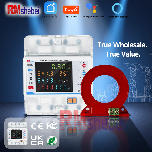 RMshebei Digital Circuit Breaker 100A WIFI Remote Control Over Voltage Protection Energy Monitoring Tuya Smart Life App Support