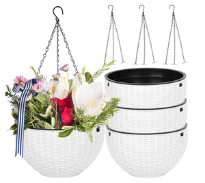 Panier en plastique suspendu de différentes tailles Pots de plantes en <span class=keywords><strong>suspension</strong></span> légers Fournisseur de pots de jardinière ronds pour balcon Jardinières suspendues - Product Image 6