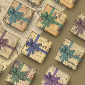 Papel de Regalo Decorativo Kraft con Diseño de Mapas del <span class=keywords><strong>Mundo</strong></span> Vintage, Torre Eiffel y Bicicleta, Plegado Plano - Product Image 3