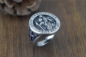 Anillos de Oro de 18K con Cruz Cristiana <span class=keywords><strong>y</strong></span> San Cristóbal, Estilo Religioso, Hechos a Medida en Titanio R, para Hombres <span class=keywords><strong>y</strong></span> Mujeres - Product Image 6