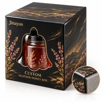 Boîte cadeau en carton gris avec logo personnalisé, pour pot de miel HEATHER, base rigide, couvercle à fermeture magnétique, doublure en éponge, impression CMYK brillante