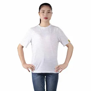 Camiseta de algodão esd antiestática, camisa branca de mangas curtas estilo elegante com gola redonda