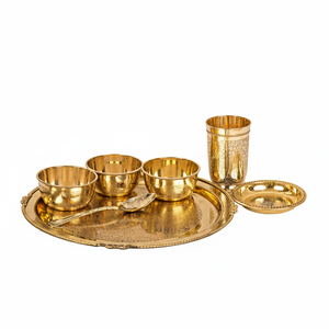 IndianArtVilla Ensemble de table en laiton pur Design gaufré 7 pièces doublure perlée-Vaisselle, 11.5 "pouces - Product Image 1