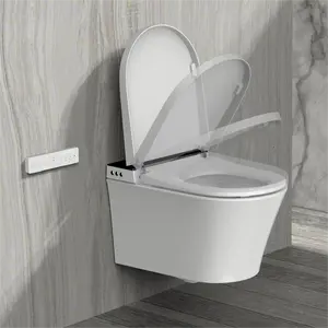 Mewah Tenang tombol sisi Flushing Aniti-bakteri peralatan sanitasi dinding digantung Toilet WC kamar mandi Toilet pintar dengan pengendali jarak jauh
