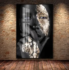 African Art Black And Gold Woman Resin Painting On Crystal Porcelain Painting And Prints Scandinavian Wall Art For Living Room