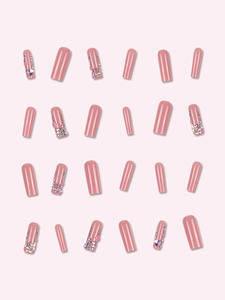 24 pièces Diamants roses scintillants Motif Amande <span class=keywords><strong>Faux</strong></span> Ongles Modèle Cercueil Ongles Artificiels Pressés - Product Image 5