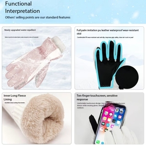 Gants de ski pour femmes, 5 doigts, compatibles écran tactile, imperméables, isolés thermiquement, légers, chauds, doublure intérieure longue en polaire pour le ski - Product Image 6