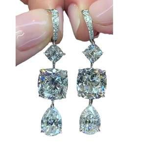 Orecchini pendenti lunghi a goccia color argento da donna, gioielli da festa in stile nuziale - Product Image 5