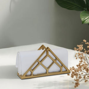 Elegant Triangular Gold Metal <b>Napkin</b> Holder Tissue <b>Dispenser</b>-Classic Desktop Organizer Multi-Purpose Use Durable Construction - Product Image 1