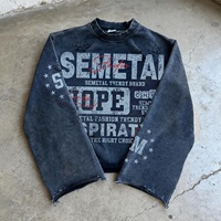 T-shirts personnalisés imprimés effet vieilli délavé à l'acide, 260 g/m² en molleton bouclette, coupe ample, t-shirts surdimensionnés épais pour hommes à manches longues