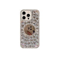 Étui de luxe strass coeur miroir pour iPhone 15 Pro Max 16 Pro 14 Plus étui souple antichoc pour téléphone portable