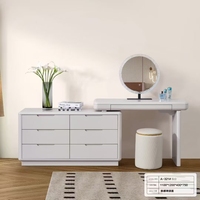 Coiffeuse moderne en bois pour chambre à coucher avec rangement et miroir sur pied éclairé – Ensemble de coiffeuse au design épuré pour appartement et hôtel