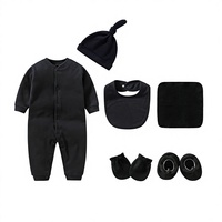Ensemble de 6 pièces de vêtements en coton pour nouveau-né, couleur unie, manches longues, barboteuse pour bébé