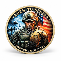 2026 Born to Serve Patriot Challenge Coin en émail couleur 3D plaqué or avec impression UV, épinglette pour l'honneur et le dévouement