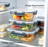 Boîte à lunch en verre borosilicate de 370 ml, résistante au micro-ondes, anti-fuite, boîte bento, récipient de stockage alimentaire pour les employés de bureau