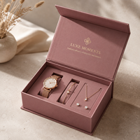 Boîte à bijoux magnétique de luxe sur mesure pour ensemble de montres avec dorure à chaud, laminage mat, gaufrage et doublure en éponge - Boîte rigide écologique