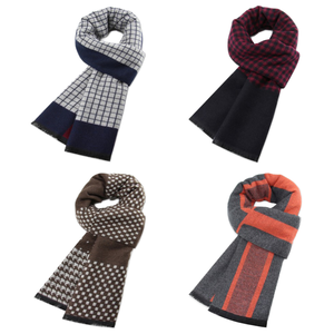 Écharpe Jacquard Épaisse à Carreaux en Mélange de Laine Teinte en Fil, Écologique et Personnalisée, pour Homme, Style Business Décontracté, Chaude, avec Pompons - Product Image 2