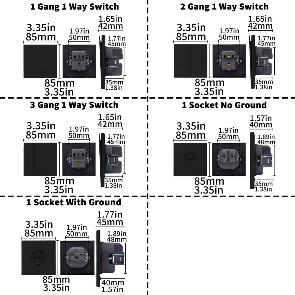 High Stability EU Standard European 250V 85mm 85mm 1 2 3 Gang 1 Way Push Button Touch Home Wall Sockets Switches Electric Outlet
