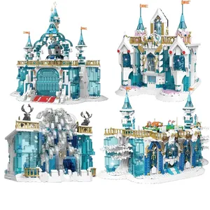 Cetakan Raja Beku Pintu Masuk Istana Kastil Kristal Model Blok Bangunan Kreatif Mainan Anak-anak Papan Permainan