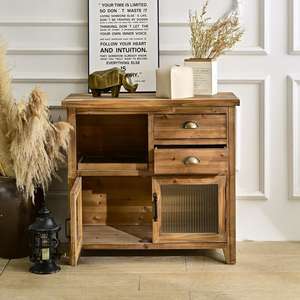 Meuble de rangement INNOVA en bois massif, style rustique vintage, avec porte vitrée et 2 tiroirs, idéal pour bar à domicile et appartement - Product Image 2