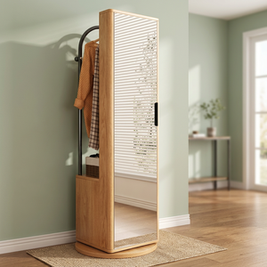 Wooden Minimalist Wedding Floor <b>Mirror</b> Rotating <b>Full</b> <b>Length</b> Vanity with Hanger Storage <b>Stand</b> for Bedroom Living Room - Product Image 3