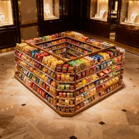 Îlot de présentation de snacks en bois à plusieurs niveaux pour centre commercial, supermarché, taille personnalisée