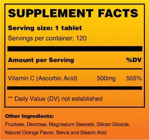 OEM/ODM Vitamin C Tabletten 500mg Antioxidans Ascorbinsäure Vitamin C Kau tabletten