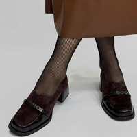 Mocassins à talon épais de 4 cm, en daim, avec décoration rétro, chaussures de luxe légères pour les marchands de marques et les grossistes