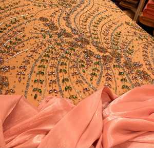 Tela de Encaje con Cuentas de Cristal de Alta Calidad con Patrón de Bordado Floral, Textil de Lujo para Vestido de Novia, Material para Prendas - Product Image 2