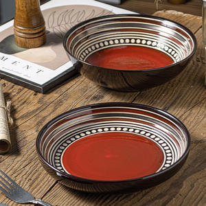 Juego de vajilla de cerámica duradera roja para el hogar, <span class=keywords><strong>Hotel</strong></span>, restaurante, boda o fiesta, lavavajillas, juego de platos seguro y elegante - Product Image 4