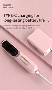 Peigne lisseur portable avec poignée en plastique, chauffage rapide, 3 vitesses, écran LCD, brosse lissante sans fil - Product Image 6