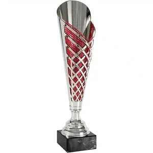 Coppa Sportiva di Design Argento e Rosso con Base in Marmo Nero - Product Image 1