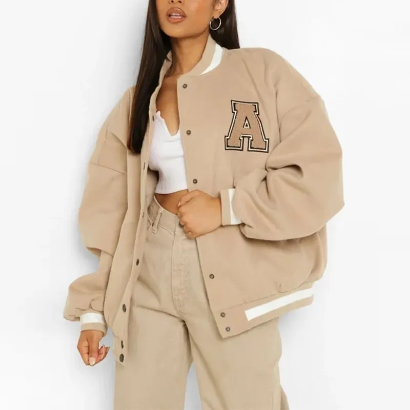 Wholesale Fashion Long Sleeve Women Bomber Jacket Custom Logo baseball Jacket Women