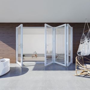 현대 디자인 에너지 효율적인 알루미늄 클래딩 강화 유리 나무 색상 접는 문 마감 표면 빌라 접이식 - Product Image 6