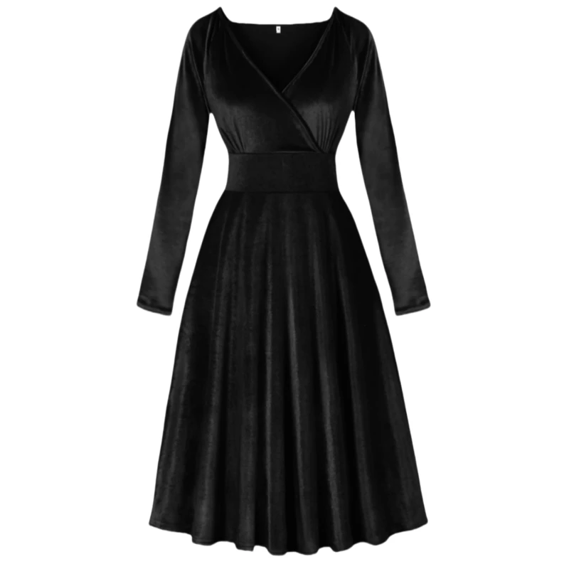 sachin and babi light blue dress Autumn Elegant Black Velvet Dress with V-Neck & Long Sleeves