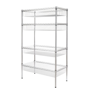 Étagères en fil métallique inclinées, paniers en fil métallique industriels et commerciaux chromés à 5 niveaux, design personnalisé, en vente - Product Image 1