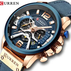 caja de reloj de curren Suppliers-CURREN-relojes deportivos informales para hombre, pulsera de cuero militar de lujo, de la mejor marca, 8329