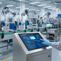 Ordinateur tactile industriel embarqué de 15 pouces, boîtier en aluminium argenté, entièrement fermé, écran capacitif