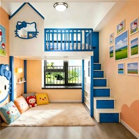 JS Maßgefertigtes Katzenförmiges Hochbett aus Massivholz für Kinder mit Aufbewahrungstreppen Multifunktionales Spielbett für Mädchenzimmer Ferienhaus