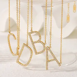 Personality Hip-Hop Necklace ABCD English Letters Pendant Charms Diamond Zircon 18K Gold Plated Necklace DIY Jewelry