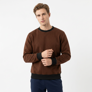 Sweat-shirt à col rond en jersey respirant 100% coton tricoté marron pour homme, avec étiquette personnalisée, couleur unie, manches longues, vêtements d'hiver - Product Image 2